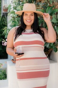 Outlet 🌟 Pink Lily Sweet Applause Rust Striped High Neck Bodycon 👗 Dress ✔️ -Cheap dresses Store 183656 2 650x