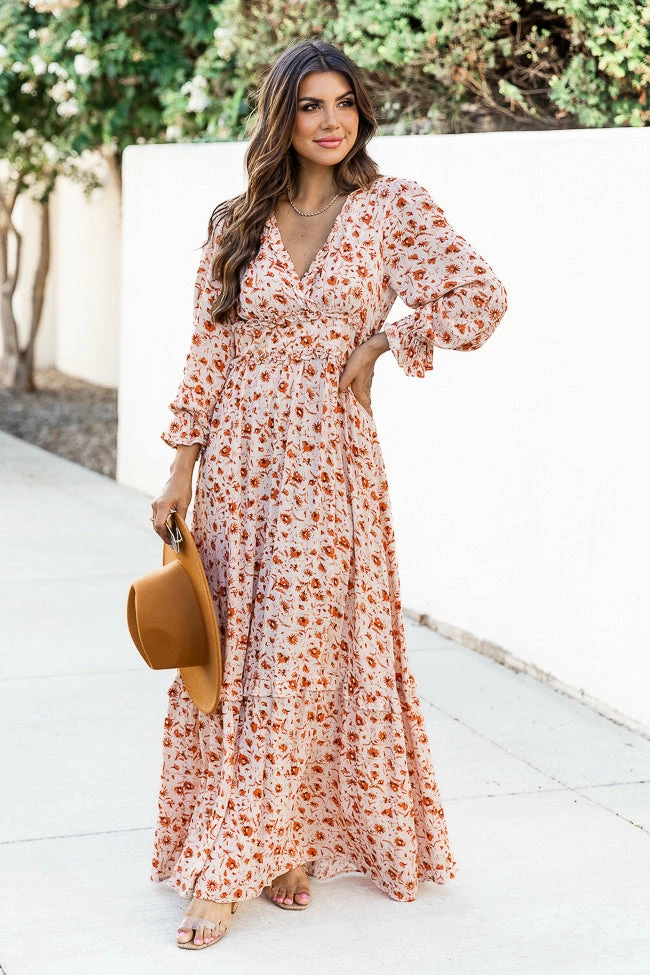 Best Sale π Pink Lily It's All A Dream Rust Floral Ruffle Trim Maxi π Dress FINAL SALE π 1 Best Sale π Pink Lily It's All A Dream Rust Floral Ruffle Trim Maxi π Dress FINAL SALE π