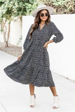 Wholesale π Pink Lily No Hard Feelings Black Floral Midi π Dress FINAL SALE π€©