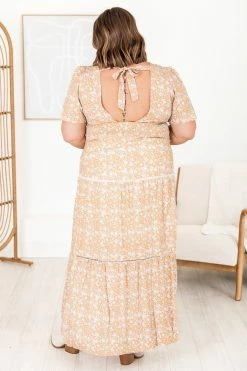 Outlet 🔔 Pink Lily Happy For You Brown Floral Short Sleeve Maxi 👗 Dress 🥰 -Cheap dresses Store 183744 9 650x