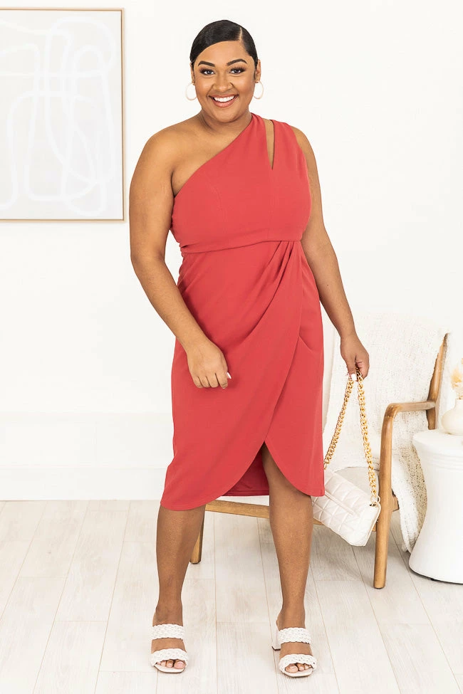 Budget β¨ Pink Lily Let Them Know Brick One Shoulder Wrap Front Midi π Dress FINAL SALE π 5 Budget β¨ Pink Lily Let Them Know Brick One Shoulder Wrap Front Midi π Dress FINAL SALE π - Image 5