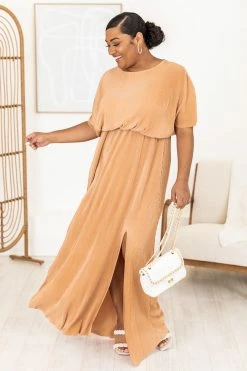 Best Pirce 🔔 Pink Lily A Step Above Camel Plisse Short Sleeve Maxi 👗 Dress FINAL SALE 😉 -Cheap dresses Store 183750 1 ca75022e 4745 4db8 aa38 daa1ddf6e9a5 650x