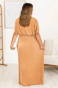 Best Pirce 🔔 Pink Lily A Step Above Camel Plisse Short Sleeve Maxi 👗 Dress FINAL SALE 😉 -Cheap dresses Store 183750 3 650x