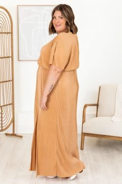 Best Pirce 🔔 Pink Lily A Step Above Camel Plisse Short Sleeve Maxi 👗 Dress FINAL SALE 😉 -Cheap dresses Store 183750 5 650x
