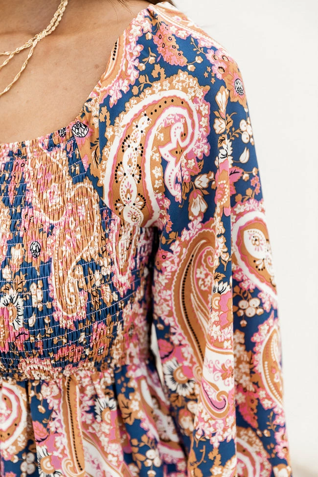 Hot Sale π Pink Lily Be The One Blue Printed Smocked Bust Maxi π Dress β 4 Hot Sale π Pink Lily Be The One Blue Printed Smocked Bust Maxi π Dress β - Image 4