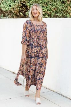 Hot Sale π Pink Lily Be The One Blue Printed Smocked Bust Maxi π Dress β