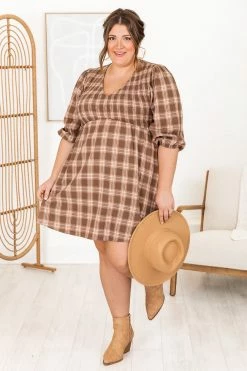 Outlet ✔️ Pink Lily Just A Thought Brown Plaid Smocked Bust Mini 👗 Dress ✨ -Cheap dresses Store 183828 1 650x