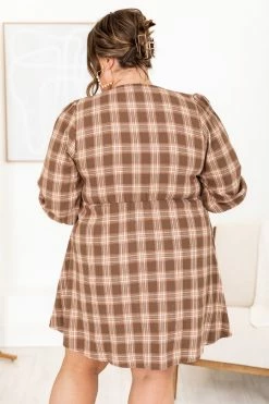 Outlet ✔️ Pink Lily Just A Thought Brown Plaid Smocked Bust Mini 👗 Dress ✨ -Cheap dresses Store 183828 4 650x