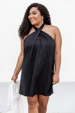 Best Pirce 💯 Pink Lily Time After Time Black Satin Criss-Cross Halter Mini 👗 Dress 🎁 -Cheap dresses Store 183830 11 650x