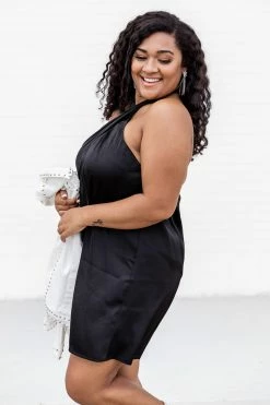 Best Pirce 💯 Pink Lily Time After Time Black Satin Criss-Cross Halter Mini 👗 Dress 🎁 -Cheap dresses Store 183830 12 650x