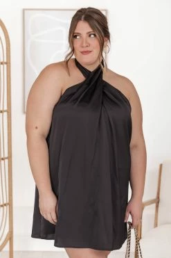 Best Pirce 💯 Pink Lily Time After Time Black Satin Criss-Cross Halter Mini 👗 Dress 🎁 -Cheap dresses Store 183830 2 650x