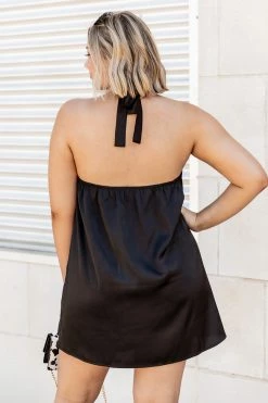 Best Pirce 💯 Pink Lily Time After Time Black Satin Criss-Cross Halter Mini 👗 Dress 🎁 -Cheap dresses Store 183830 6 650x