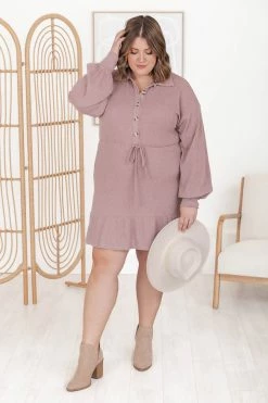 Brand new 🔔 Pink Lily Still The One Mauve Ribbed Henley Style 👗 Dress 🔥 -Cheap dresses Store 183846 2 650x