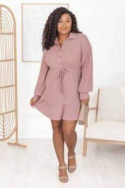 Brand new 🔔 Pink Lily Still The One Mauve Ribbed Henley Style 👗 Dress 🔥 -Cheap dresses Store 183846 6 650x