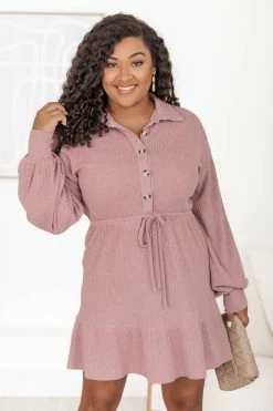 Brand new 🔔 Pink Lily Still The One Mauve Ribbed Henley Style 👗 Dress 🔥 -Cheap dresses Store 183846 7 650x