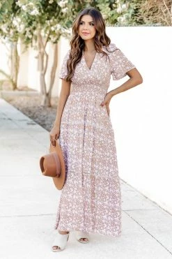 Outlet 🔔 Pink Lily Happy For You Brown Floral Short Sleeve Maxi 👗 Dress 🥰 -Cheap dresses Store 183868 happyforyoubrown 6 650x