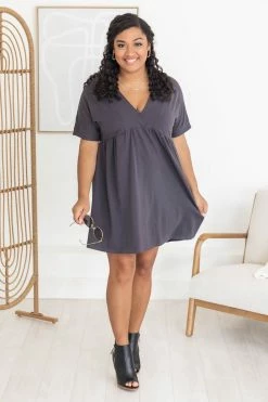 Coupon 🥰 Pink Lily Give Up The Ghost Cement V-Neck 👗 Dress 🎁 -Cheap dresses Store 183880 2 650x