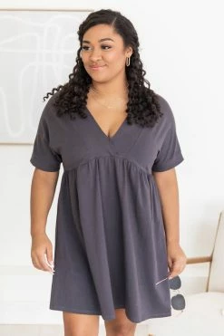 Coupon 🥰 Pink Lily Give Up The Ghost Cement V-Neck 👗 Dress 🎁 -Cheap dresses Store 183880 6 650x