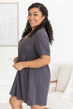 Coupon 🥰 Pink Lily Give Up The Ghost Cement V-Neck 👗 Dress 🎁 -Cheap dresses Store 183880 7 650x