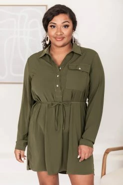 Buy 🎁 Pink Lily Learn To Fly Olive Button Front 👕 Shirt 👗 Dress FINAL SALE 🔥 -Cheap dresses Store 183972 12 650x