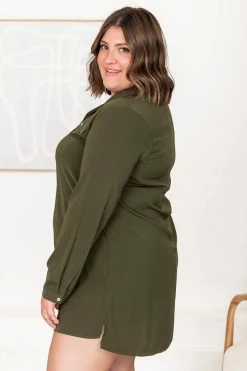 Buy 🎁 Pink Lily Learn To Fly Olive Button Front 👕 Shirt 👗 Dress FINAL SALE 🔥 -Cheap dresses Store 183972 3 650x