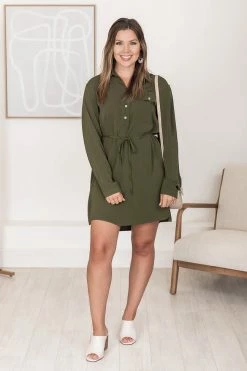 Buy 🎁 Pink Lily Learn To Fly Olive Button Front 👕 Shirt 👗 Dress FINAL SALE 🔥 -Cheap dresses Store 183972 5 650x