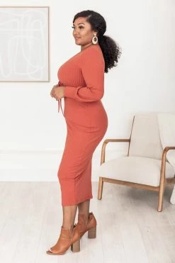 Top 10 😍 Pink Lily When I'm With You Rust Ribbed Cinched Bust Midi 👗 Dress FINAL SALE 😍 -Cheap dresses Store 183976 11 650x