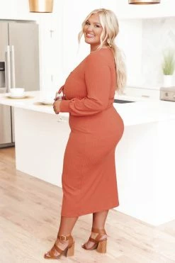 Top 10 😍 Pink Lily When I'm With You Rust Ribbed Cinched Bust Midi 👗 Dress FINAL SALE 😍 -Cheap dresses Store 183976 5 650x