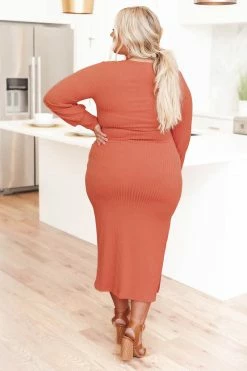 Top 10 😍 Pink Lily When I'm With You Rust Ribbed Cinched Bust Midi 👗 Dress FINAL SALE 😍 -Cheap dresses Store 183976 6 650x