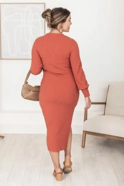 Top 10 😍 Pink Lily When I'm With You Rust Ribbed Cinched Bust Midi 👗 Dress FINAL SALE 😍 -Cheap dresses Store 183976 8 650x