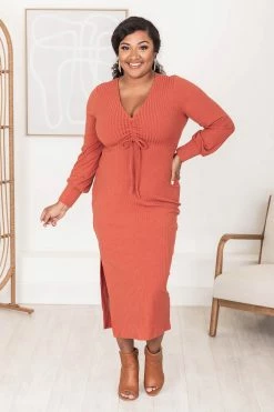 Top 10 😍 Pink Lily When I'm With You Rust Ribbed Cinched Bust Midi 👗 Dress FINAL SALE 😍 -Cheap dresses Store 183976 9 650x