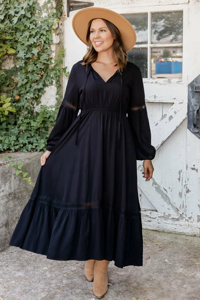 Best Pirce π₯ Pink Lily Untamed Beauty Black Lace Trim Detail Long Sleeve Midi π Dress β€οΈ 2 Best Pirce π₯ Pink Lily Untamed Beauty Black Lace Trim Detail Long Sleeve Midi π Dress β€οΈ - Image 2