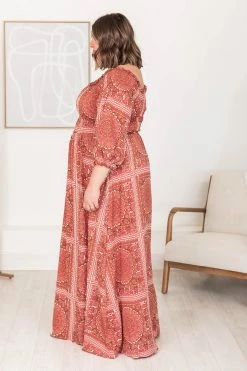 Buy 🔥 Pink Lily Sounds In My Mind Brick Smocked Bust Off The Shoulder Printed Maxi 👗 Dress FINAL SALE 🛒 -Cheap dresses Store 183986 2 650x