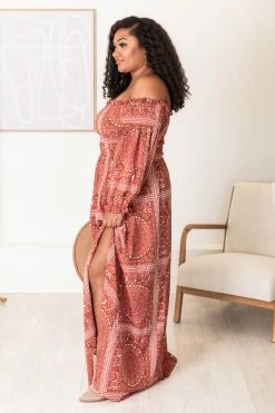 Buy 🔥 Pink Lily Sounds In My Mind Brick Smocked Bust Off The Shoulder Printed Maxi 👗 Dress FINAL SALE 🛒 -Cheap dresses Store 183986 4 aaa86637 cb2d 44ea 90ae ee0d545fb4be 650x