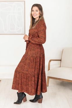 Outlet ⭐ Pink Lily Same Old Song Rust Spotted Tiered Midi 👗 Dress 👏 -Cheap dresses Store 184022 8 650x