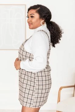 Budget ✨ Pink Lily It's No Big Deal Ivory Plaid Jumper 🎁 -Cheap dresses Store 184034 13 650x