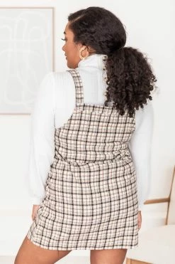 Budget ✨ Pink Lily It's No Big Deal Ivory Plaid Jumper 🎁 -Cheap dresses Store 184034 14 650x