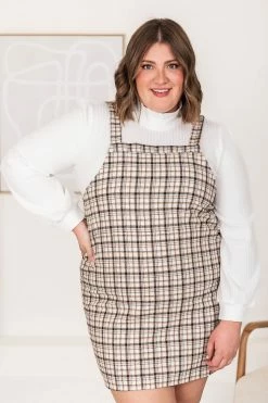 Budget ✨ Pink Lily It's No Big Deal Ivory Plaid Jumper 🎁 -Cheap dresses Store 184034 3 650x