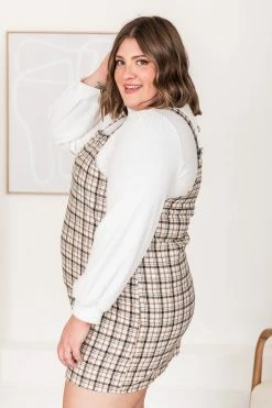 Budget ✨ Pink Lily It's No Big Deal Ivory Plaid Jumper 🎁 -Cheap dresses Store 184034 4 650x