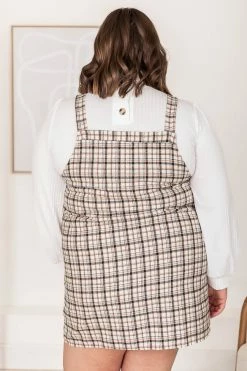 Budget ✨ Pink Lily It's No Big Deal Ivory Plaid Jumper 🎁 -Cheap dresses Store 184034 5 650x