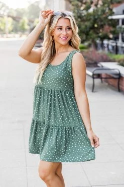 New 🧨 Pink Lily Prairie Girl Green Spotted Tank 👗 Dress FINAL SALE 🛒