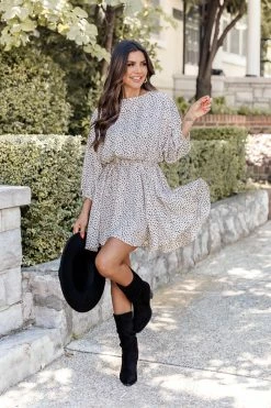 Budget π Pink Lily Just Can't Say Goodbye Beige Spotted Mini π Dress π₯