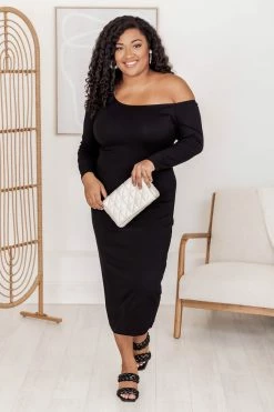 Cheap 🤩 Pink Lily New Attraction Black Off The Shoulder Midi 👗 Dress ✔️
