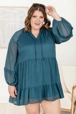 Best Sale 🔔 Pink Lily Happier Than Ever Teal Notched Neckline Mini 👗 Dress FINAL SALE 🎉 -Cheap dresses Store 184330 10 650x