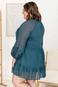 Best Sale 🔔 Pink Lily Happier Than Ever Teal Notched Neckline Mini 👗 Dress FINAL SALE 🎉 -Cheap dresses Store 184330 11 650x