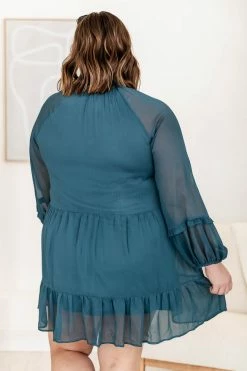 Best Sale 🔔 Pink Lily Happier Than Ever Teal Notched Neckline Mini 👗 Dress FINAL SALE 🎉 -Cheap dresses Store 184330 12 650x