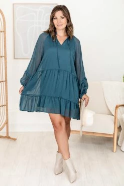 Best Sale 🔔 Pink Lily Happier Than Ever Teal Notched Neckline Mini 👗 Dress FINAL SALE 🎉 -Cheap dresses Store 184330 1 650x