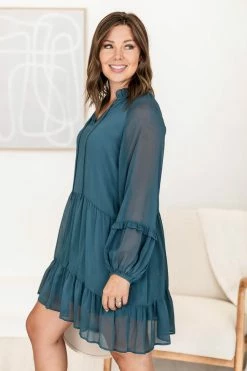 Best Sale 🔔 Pink Lily Happier Than Ever Teal Notched Neckline Mini 👗 Dress FINAL SALE 🎉 -Cheap dresses Store 184330 3 650x