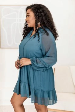 Best Sale 🔔 Pink Lily Happier Than Ever Teal Notched Neckline Mini 👗 Dress FINAL SALE 🎉 -Cheap dresses Store 184330 7 650x