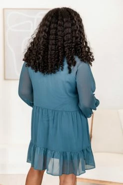 Best Sale 🔔 Pink Lily Happier Than Ever Teal Notched Neckline Mini 👗 Dress FINAL SALE 🎉 -Cheap dresses Store 184330 8 650x